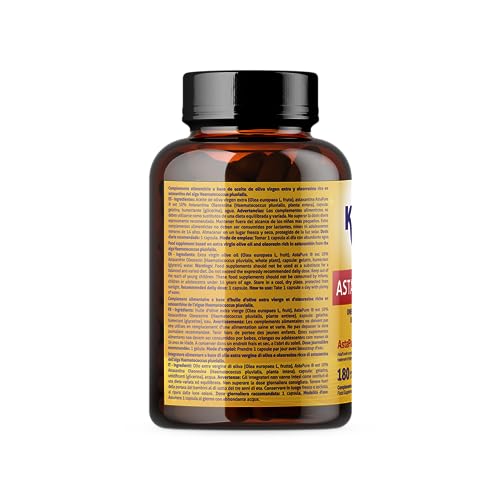 ASTAXANTINA Natural 4mg | 180 cápsulas (Sofgels) | con Luteina, Omega 369 y Betacaroteno | 100% Natural | Calidad ASTAPURE® | Liposoluble | Antioxidante Natural |Sin Gluten |No OGM