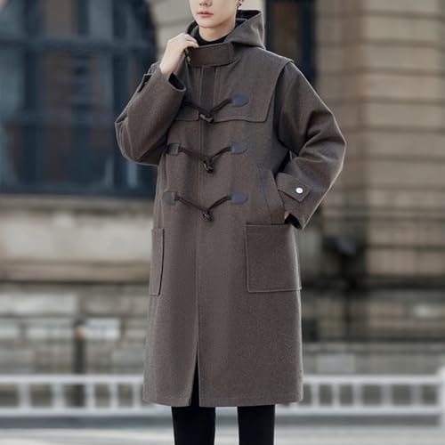 Outfits for Man Fall Winter Long Sleeve Fleece Lined Woolen Hooded Jackets Horn Button Windbreaker Outerwear2