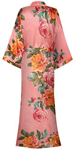 Image of goodmansam Women's Long Floral Satin Kimono Robes Bridal Dressing Gown Wedding Bridesmaid Nightgown