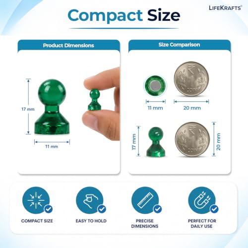 Image of LifeKrafts Magnetic Push Pins | Pack of 70 | Magnetic Thumb Tacks, Fridge Magnets for Whiteboard, Fridge, Metal Surface | No-Scratch, Strong Hold for Notes, Photos, Reminders | Office, School, Home