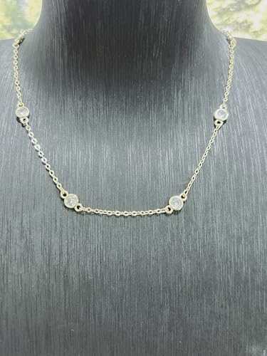 AVELI Large 5mm Lab Created Diamond By the Yard Station Necklace in Bezel Set Round Brilliant Cut Stones - Hypoallergenic Chain Jewelry with Timeless Diamond-Like Pendant3