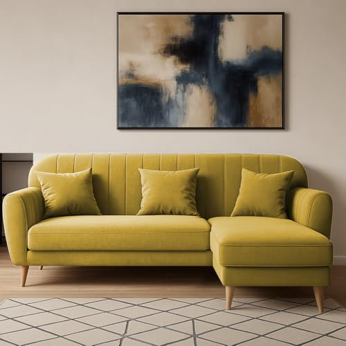 Image of Atticus RHS 4 Seater L Shape Sofa Set for Living Room (Yellow Fabric) Premium Fabric Sofa Set