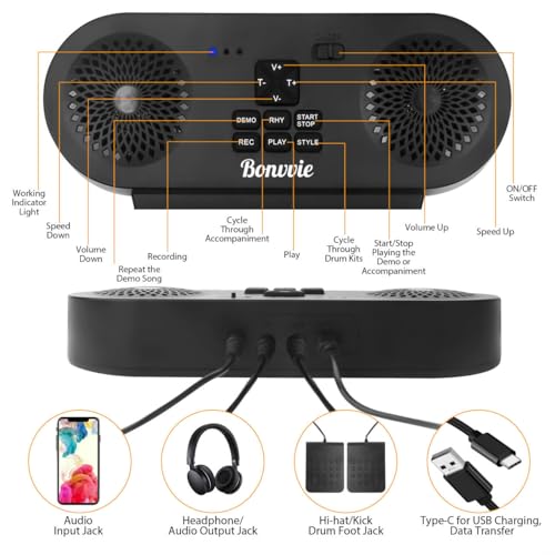 Bonvvie Roll Up Electronic Drum Kit with MIDI & Speakers - Image 3