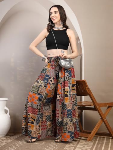 Image of COTLAND Fashions Jaipuri Cotton Printed Flared Palazzo Pants for Women