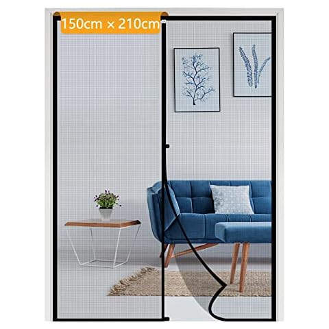 Yotache Fliegengitter Balkontür,Yotache Magnet Fliegengittertür 150x210cm Automatisches Schließen Insektenschutz ohne Bohren Schwarz Cover