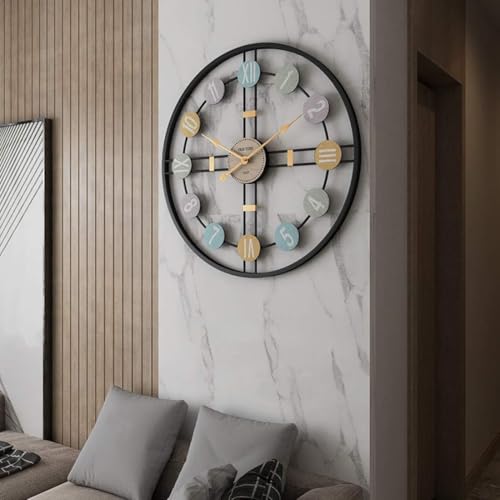 Image of Arabs Morden Metal & Wooden Wall Clock for Living Room Bedroom Office Kitchen Stylish Wall Clock for Home and Hall Designer Big Size Modern (Black, 50 CM)