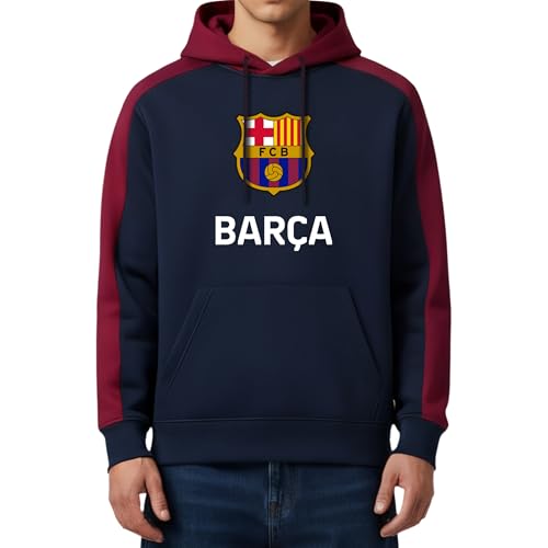 Icon Sports FC Barcelona Officially Licensed Barça Adult Men's Pullover Hooded Sweatshirt, Large Navy Blue