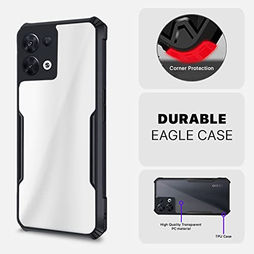 Image of Pikkme Oppo Reno 8 5G Back Cover | Crystal Clear Transparent Back | Ultra Hybrid | Full Camera Protection | Raised Edge | Bumper Back Case for Oppo Reno 8 5G (Black)