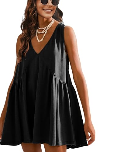 Athlisan Womens Summer Sleeveless Mini Dress Casual Loose V Neck Sundress with Pockets