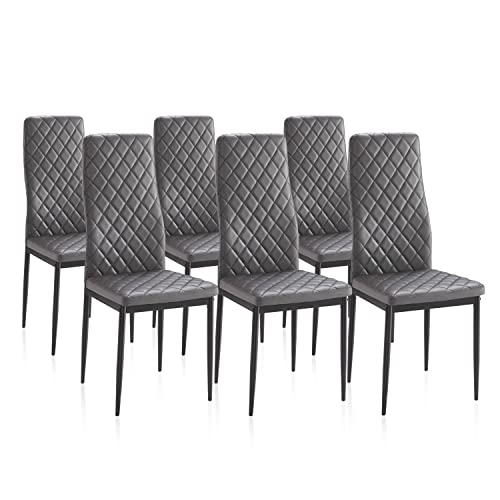 duehome | Pack 6 Sillas de Comedor, Sillas Salon, Modelo Lacey, Acabado en Símil Piel Gris y Patas Metalicas, Medidas: 40,5 cm (Ancho) x 49 cm (Largo) x 96 cm (Alto)