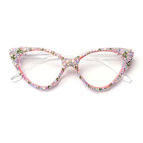 Image of ICARA Bling Rhinestone Cat Eye Reading Glasses for Women - Blue Light Blocking Computer Readers Lightweight TR90 Frame