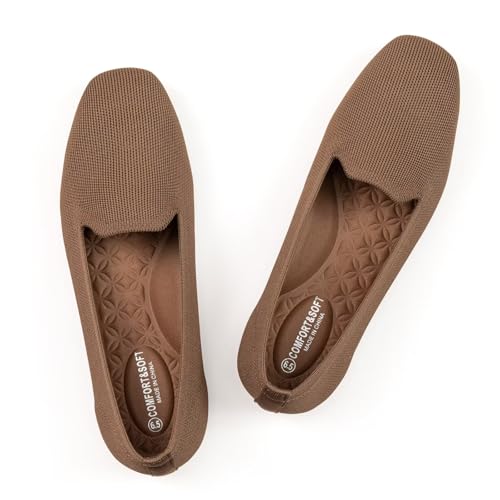 Image of Frank Mully Women's Loafer Flats Square Toe Comfortable Office Work Shoes, Cute Penny Loafer Slip On Walking Driving Shoes