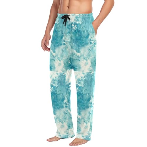 Blue Teal Tie Dye Men Cotton Flannel Pajama Pants Mens Lounge Sleep PJ Bottoms S4