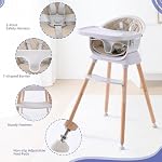 6-in-1 Chaise haute bébé en bois, siège booster, Hrusitoo Chaises haute convertibles pour bébés et tout-petits avec hauteurs réglables et bac à lave-vaisselle amovible