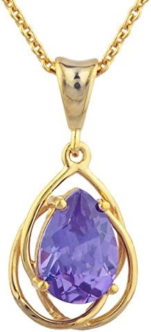 Created Alexandrite Pear Teardrop Design Pendant 14Kt Yellow Gold Plated Over .925 Sterling Silver