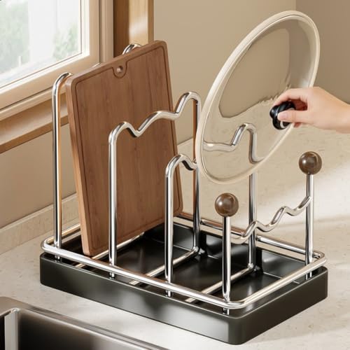 Soporte para tabla de cortar de acero inoxidable que elimina el desorden y acumulación de agua 6