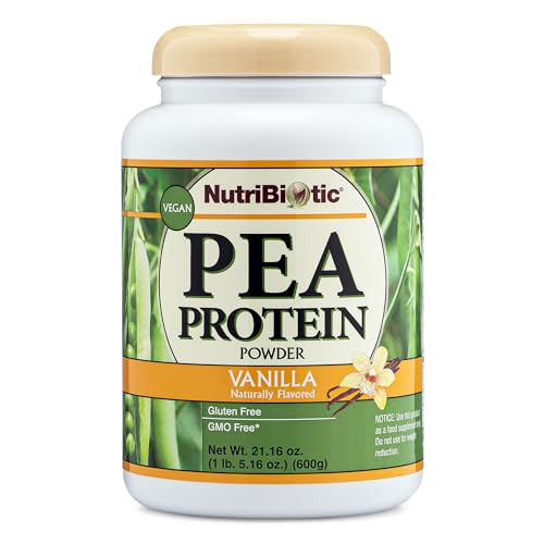 NutriBiotic Pea Protein Vanilla 21 Oz | Low Carb Vegan Plant Protein Powder | 100% Grown & Processed in the USA | Deliciously Creamy & BCAA-Rich | Made without Chemicals, GMOs & Gluten | Keto Friendly
