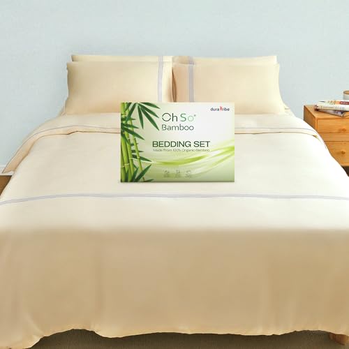 Oh So Bamboo 4 Piece Bedding Set – Ivory Pearl – Double – Embroidered Design – 100% Organic Bamboo Viscose Cooling Silky Soft & Smooth - Luxurious Comfort for a Restful Sleep – Hypoallergenic - Image 5