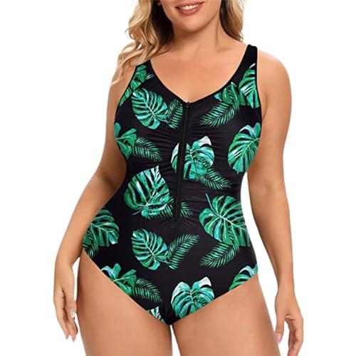 Trajes de Baño Mujer Psh Up Bañador Natacion Trajes de baño con Cremallera 1 Pieza para Mujer Traje Fruncido Talla Grande Traje up Bañador Vientre Plano Tallas (Green, XXXXXL)