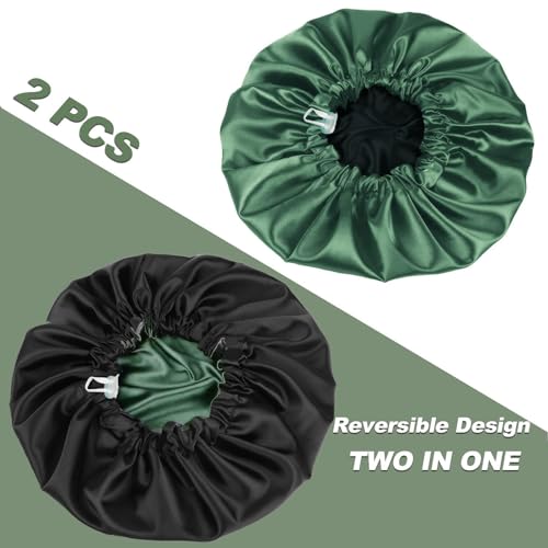 Image of Shower Caps With Exfoliating Bath Glove 1 Pair, Fully Reversible Luxurious Pure Satin Hair Bonnet, Reusable Cap for Women With Long Thick Hair, Satin Wrap for Girls