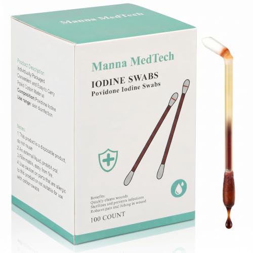 Manna MedTech Listed Item of HSA/FSA Premium Organic Cotton Iodine Swabs Individually Packaged Snap & Flow Wound Care for Cuts Scrapes & Burns Travel-Friendly (100 Count)
