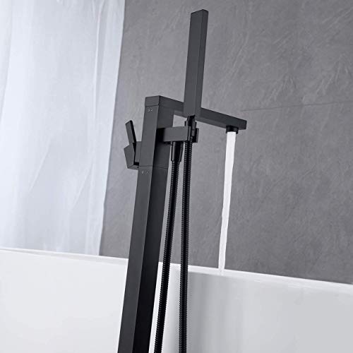 Robinet de baignoire autoportant noir mat en laiton avec douchette luxe