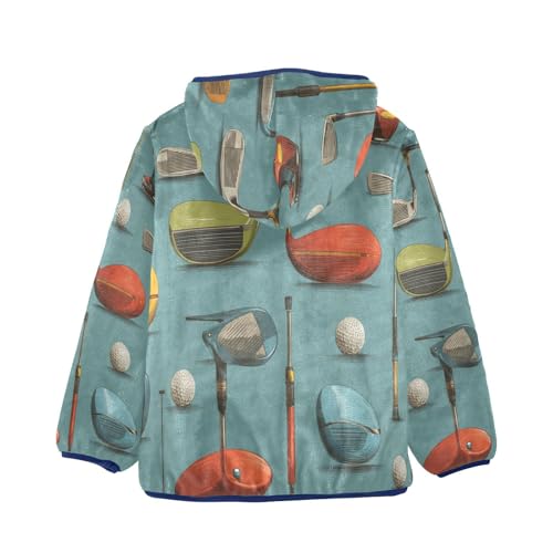 Golf Clubs Balls Pattern Design Toddler Fleece Jacket Girl Boys Hooded Fleece Jacket Coat Warm Outwear Zip-up 3-10T2