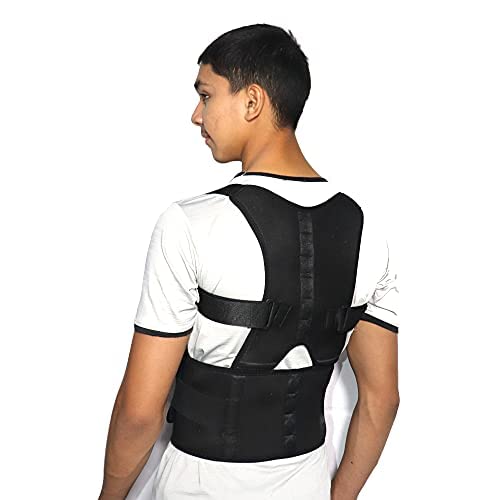 Sheetal Traders Neoprene Magnetic Posture Corrector For Men & Women Back Support Belt. Back Straightener Brace For Spine & Body Posture Correction, Backbone Support Belt(Black) (XL)