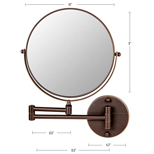 OVENTE 9" Wall Mounted Makeup Mirror with 1X/7X Magnification, Double Sided Magnifying Round Bathroom Vanity Mirror, 360° Swivel Design, Extendable and Folding Arm, Antique Bronze MNLFW90ABZ1X7X by OVENTE - Image 6