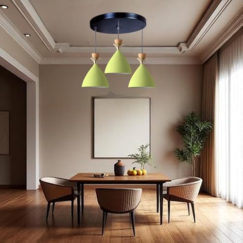 Image of Triple Dome Moss Green Aluminium Hanging Pendant Light - Modern Antique Ceiling Lamp, Adjustable Drop, E-27 Holder, (Bulb is not Included) 3 Light Cluster Set