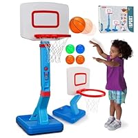 Basketball Hoop and Stand for Kids Outdoor Indoor Water Pool Adjustable Basketball hoop Stand, Toddler Basketball Hoop with 4 Basketballs, Outdoor Toys Gift for Ages 3 4 5 6 Kids Boy (Bleu)