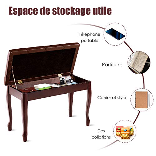 GOPLUS Banc de Piano Double en Bois Massif Robuste avec Siège Rembourré en Cuir PU, Tabouret Piano 2 Places avec Compartiment de Rangement, Charge Max 180KG (Marron, Pied Incurvé,Bande) - Les Beatles, Paul McCartney, John Lennon, RIngo Starr, George Harrison GOPLUS Banc de Piano Double en Bois Massif Robuste avec Siège Rembourré en Cuir PU, Tabouret Piano 2 Places avec Compartiment de Rangement, Charge Max 180KG (Marron, Pied Incurvé,Bande) – Image 4