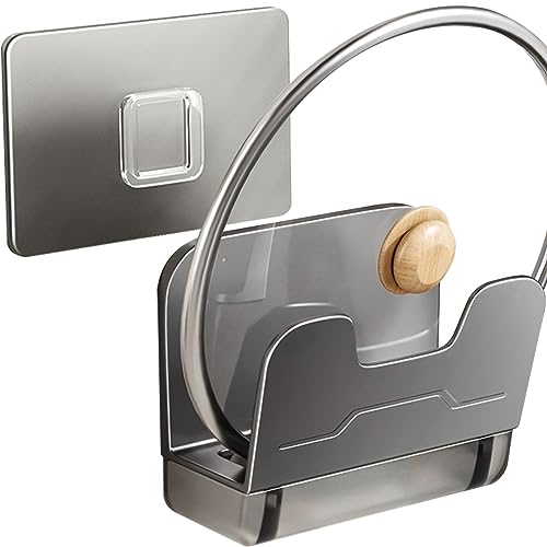 WAYUTO Wall Mounted Pot Lid Holder Self Adhesive Pot Lid Rack Punch-Free Cutting Board Holder Metal Pan Cover Rack with Drain Tray for Storage Home Cabinet Kitchen Cooking Utensil Tools Gray