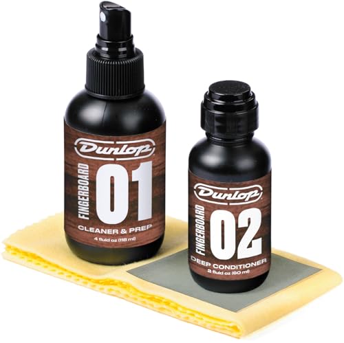 JIM DUNLOP | System 65 Guitar Fingerboard Kit, kit pulizia tastiera chitarra, cura legno tastiera, olio e cleaner inclusi, panno in cotone, manutenzione strumenti a corda