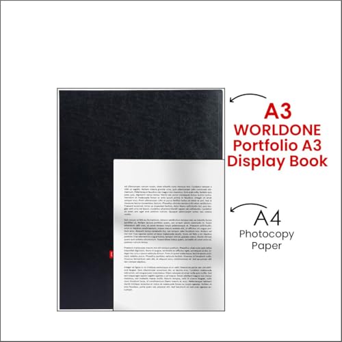 Image of Worldone A3 size (approx double of A4-photocopy paper) 1.2mm Virgin PP Portfolio Display Book -40 Fixed (non removable) Top Loading Photocopy safe Binder Sleeves, (44.5*32*2.5 cm), Black, Set of 1