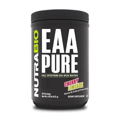 NutraBio – EAA Pure – 9 Amino Acids – Muscle Repair and Recovery, 30 Servings, Cherry Limeade – Pre or Post Workout – All Day Recovery
