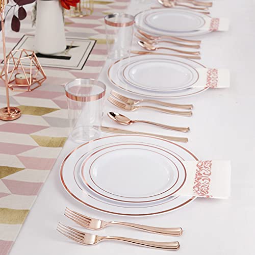 Supernal 400Pcs Rose Gold Dinnerware, Plastic Plates,Wedding Decoration, Silverware, Rim Cups,Napkins,Suit For Wedding, Birthday,Party #TOP6