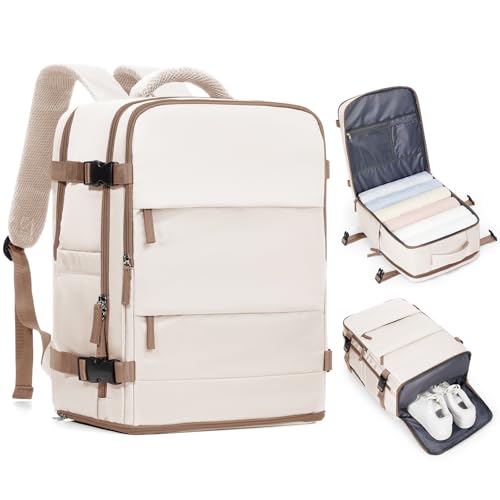 Image of Travel Backpack Carry on Flight Approved Mochila De Viaje Personal Item Backpack for Airlines Frontier Airlines Personal Item Bag Large Backpack for Travel Backpacks for Men Women Beige with Brown