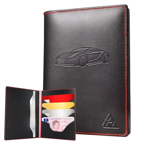 Autodomy Pochette Papier Voiture 6 Volets | Pochette Carte Grise avec Etui Cristal 3 Volets | Porte Documents Voiture Protège de l'eau et Rayures | Étui Carte Grise Cuir 10,5x15 cm
