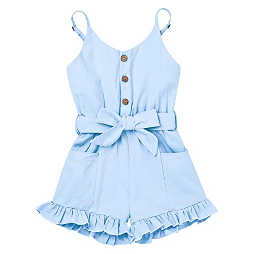 Toddler Girl Clothes Baby Adjusatble Strap Sleeveless One-Piece Romper Ruffle Summer Pocket Jumpsuit 6 months to 5T