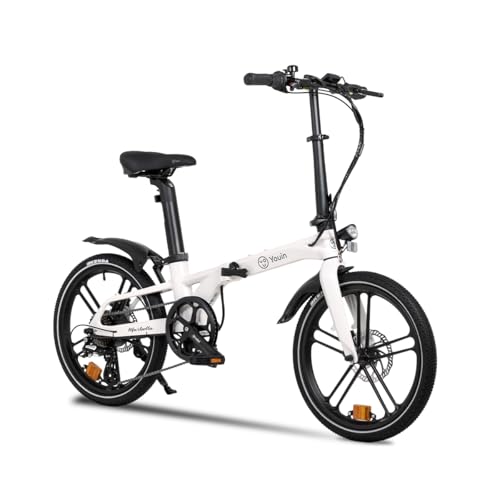 Youin Marbella BK1350 Bicicleta eléctrica Plegable 20 Pulgadas Motor 250W batería tija sillín extraíble Frenos hidráulicos 7 velocidades autonomía Real 40km Pantalla LED (Crema)