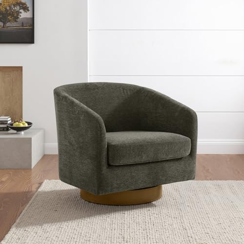 Sillón giratorio chenille color marrón claro miniatura 6