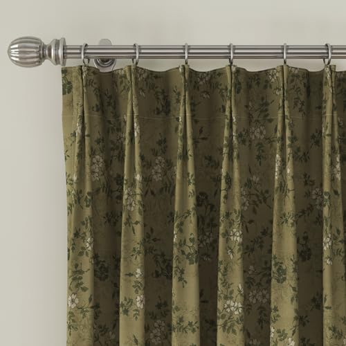 Image of TWOPAGES Pinch Pleat Floral Print Curtain, Ivy Brown, 52W x 72L, 1 Panel
