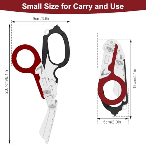 Image of 6 in 1 Multifunctional Combination Tool, Folding Retractable Emergency Shears, Outdoor Camping Tools, Seat Belt Cutter, Oxygen Cylinder Wrench, Complimentary Adjustable Wrench (dark red)