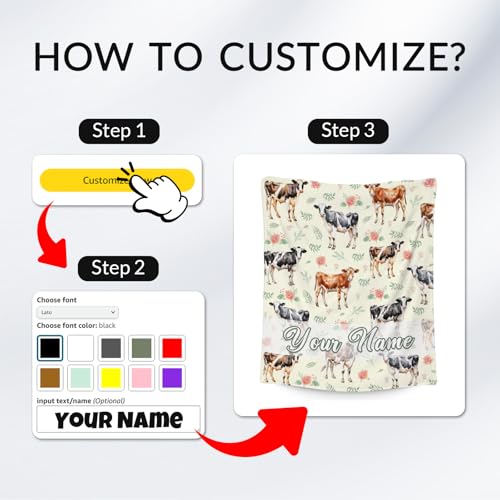 Custom Cow Blanket, Cute Soft Throw Gifts for Adults Women, Cozy Flannel Throw Blankets for Bed Living Room, 60"x80"