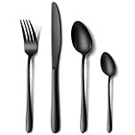 Black Cutlery Sets, NINIROR 16 Piece Food-Grade Stainless Steel Flatware Silverware Set for 4 People Include Spoon Knife and Fork Sets Mirror Polished Dishwasher Safe for Home Kitchen Restaurant