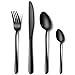 Black Cutlery Sets, NINIROR 16 Piece Food-Grade Stainless Steel Flatware Silverware Set for 4 People Include Spoon Knife and Fork Sets Mirror Polished Dishwasher Safe for Home Kitchen Restaurant