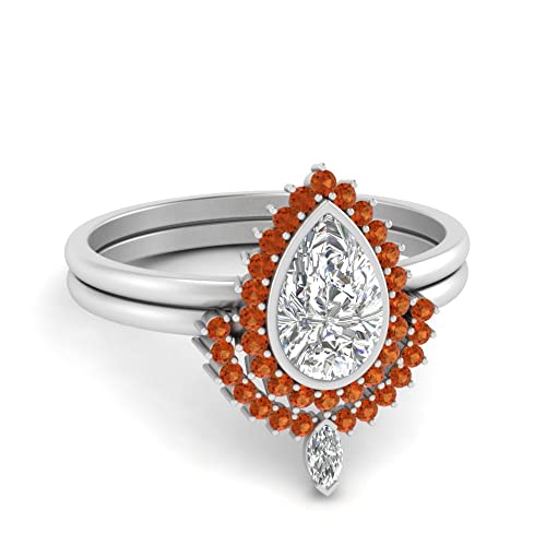 Image of 55Carat Choose Your Gemstone Bezel Pear Shape Halo CZ Diamond CZ Ring Sterling Silver Pear Shape Wedding Ring Sets Ornaments Surprise for Wife Symbol of Love Clarity Comfortable US Size 4 to 12