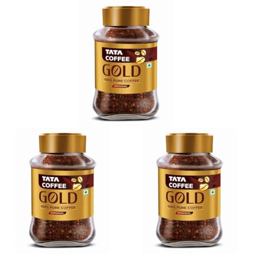 Image of Tata Coffee Gold Original, Instant & Pure Coffee Jar, 90g /95g, Freeze-Dried, Rich & Strong, Specially Sourced Robusta And Arabica Bean (Pack of 3)