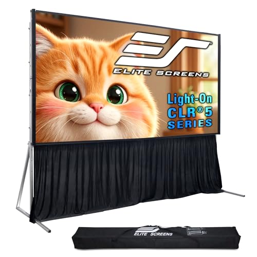 Image of Elite Screens Light-On CLR5 UST Projector Screen, Ceiling Light Rejecting ALR Screen for Ultra Short Throw Projectors, Folding Frame with Adjustable Height Legs, Carry Bag & Skirt, LPS124H-CLR5